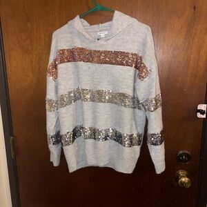 Nine West Gray Hoodie with Sequin Accents